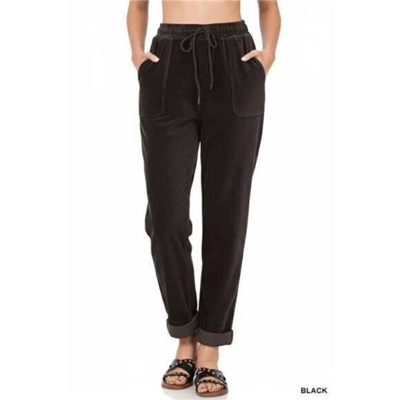 Zenana Corduroy Drawstring‎ Cuffed Pants
